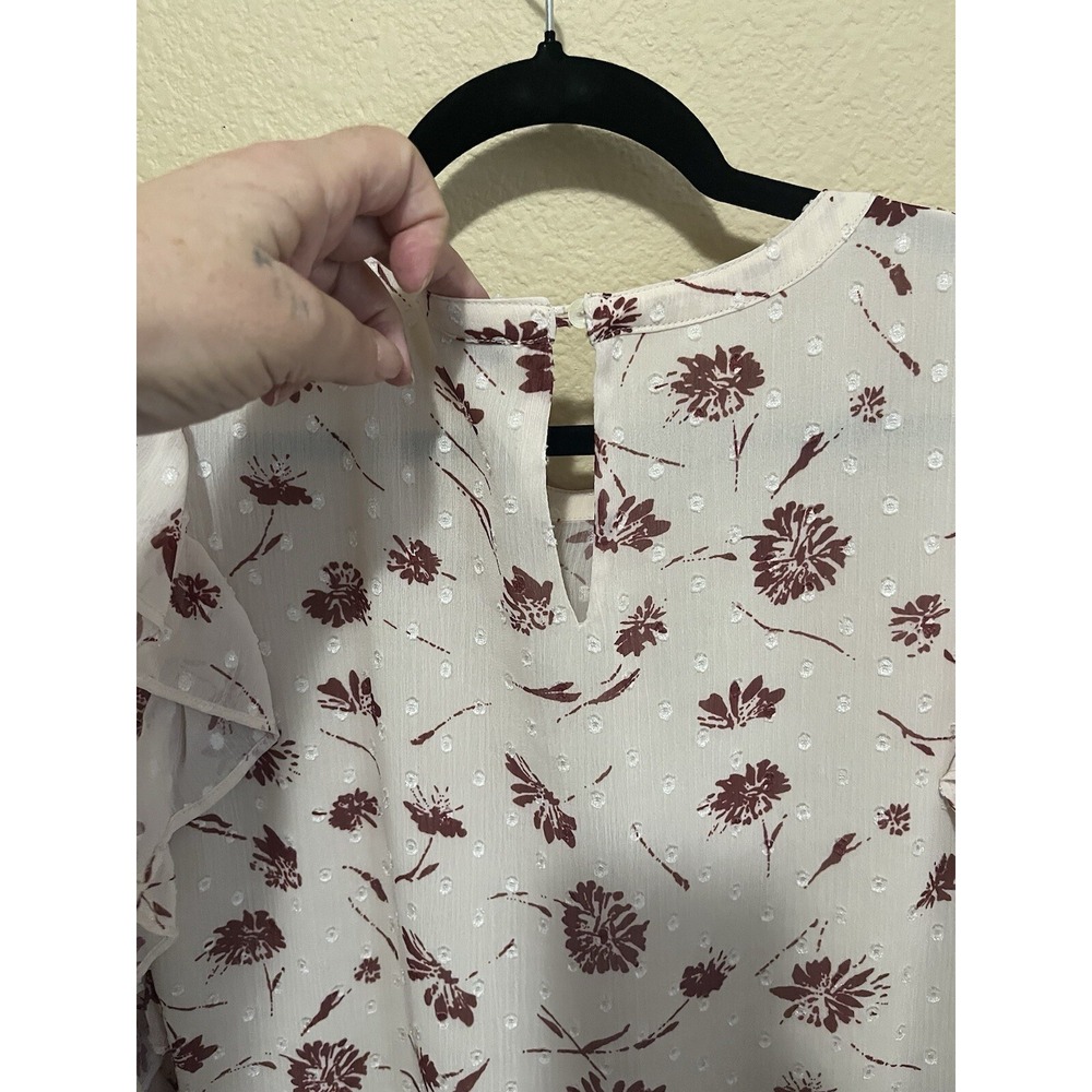 Skies Are Blue Floral Dot Ruffle Sleeve Blouse Cream Pink Small - Picture 8 of 10